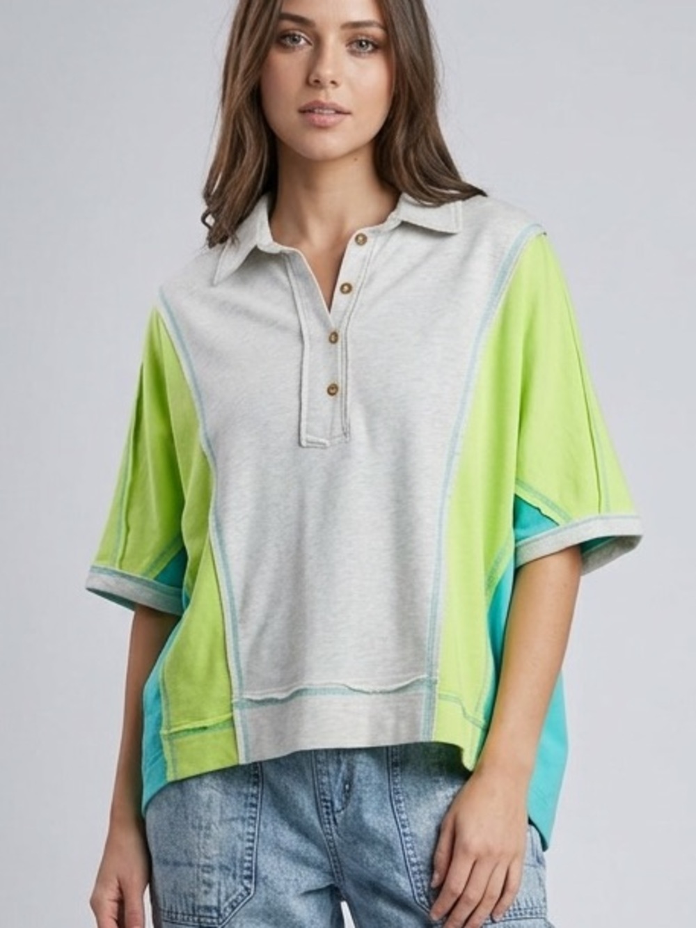 "The Kelly" Oversized Dolman Sleeve Color Block Casual Top